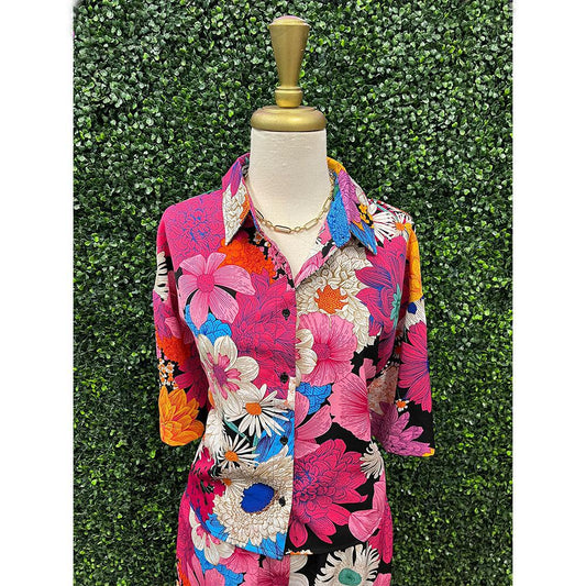 Gigi Vibrant Floral Cropped Button Down Shirt
