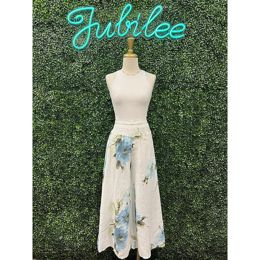 Stella White Floral Print Smocked Pants
