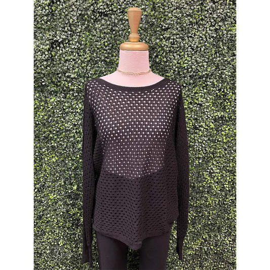 Black Eyelet Knit Sweater