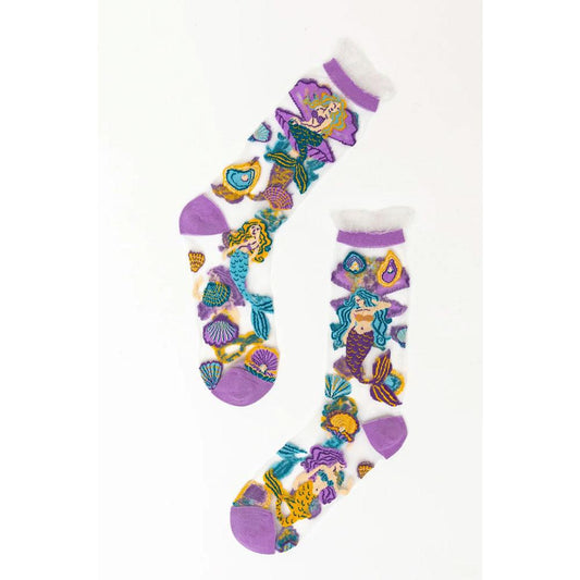 Whimsical Mermaid Ruffle Sheer Crew Sock