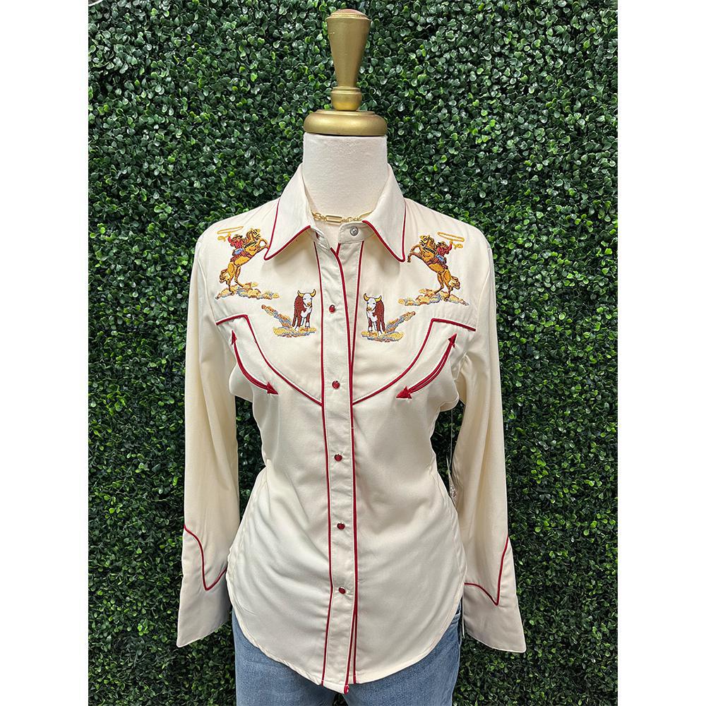 Cowgirl Embroidered Pearl Snap Button Down