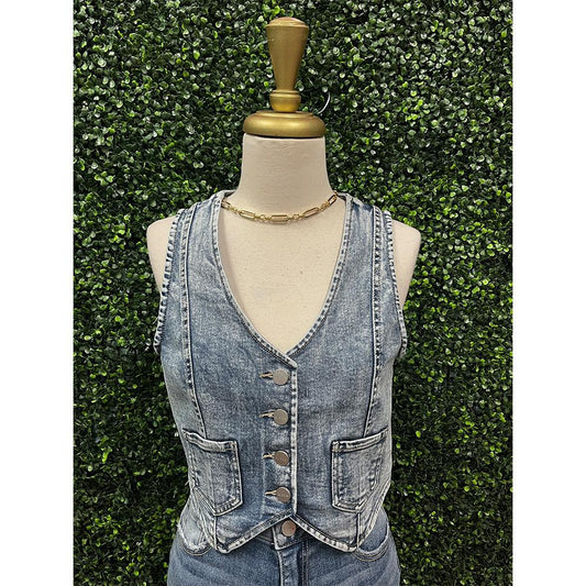 Acid Wash Crop Denim Vest