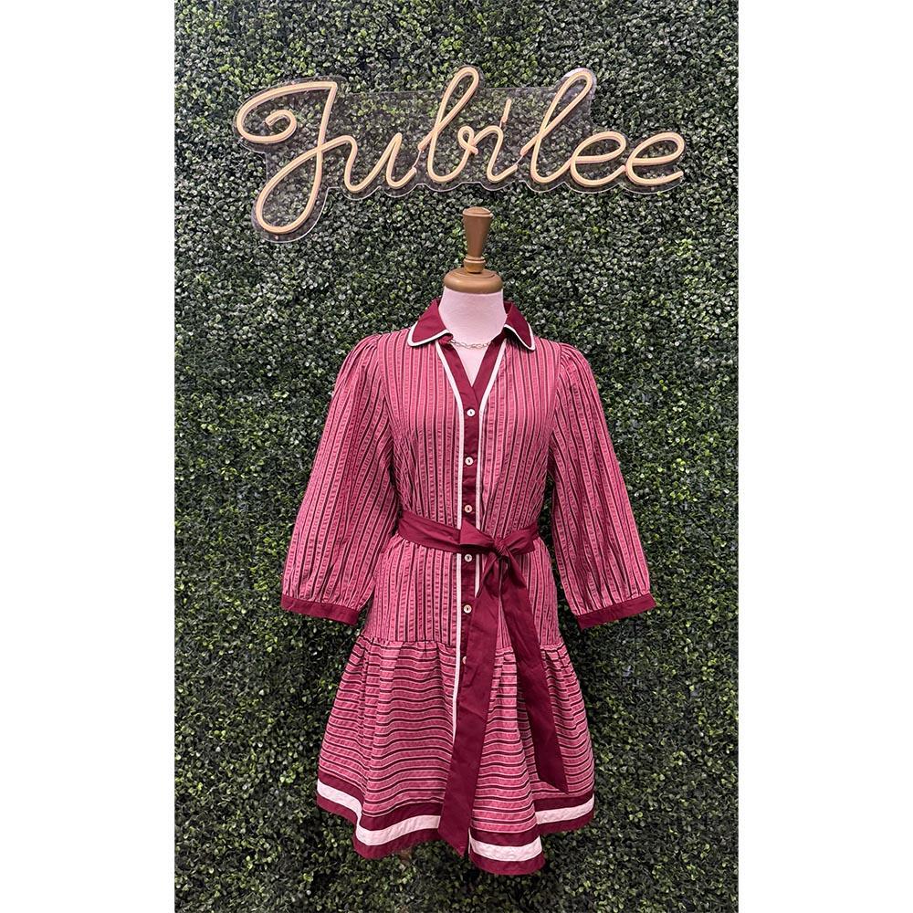 Macie Burgundy Stripe Dress