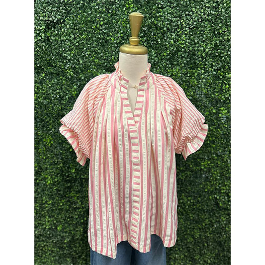 Peony Pink Striped Blouse