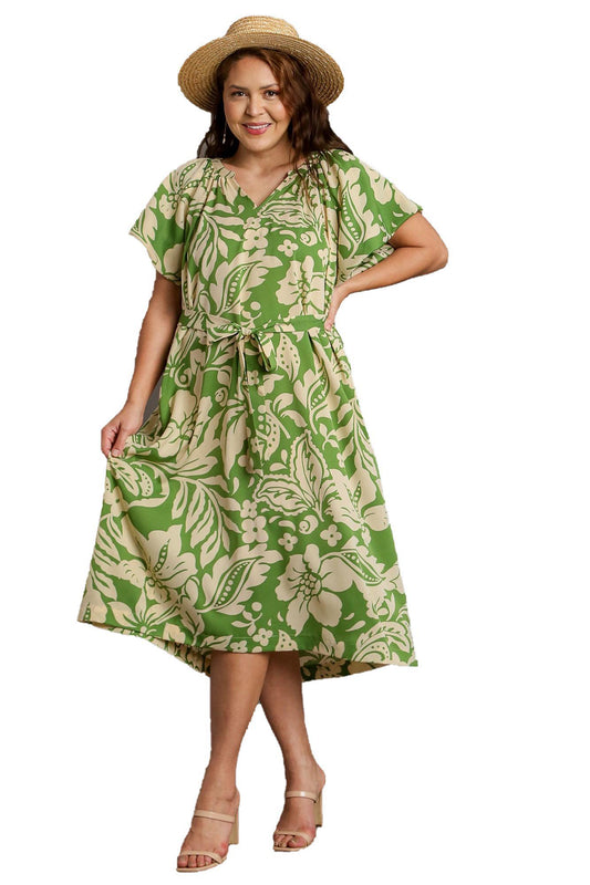 Ragan Green Mix A-Line Midi Dress