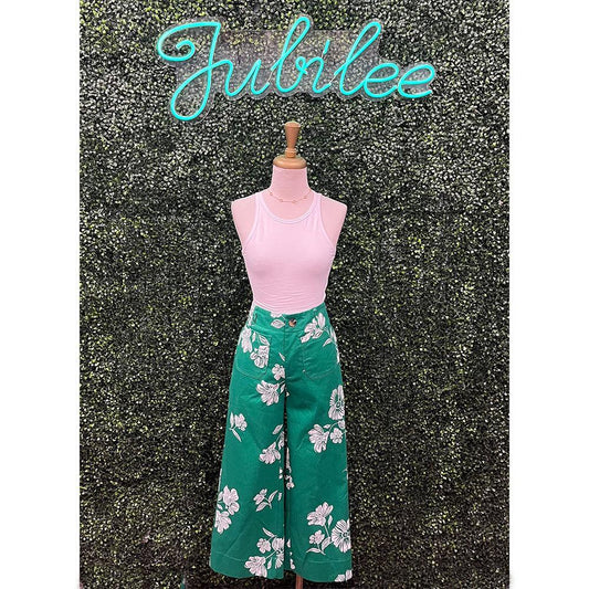 Cindee Green Flower Cropped Pants