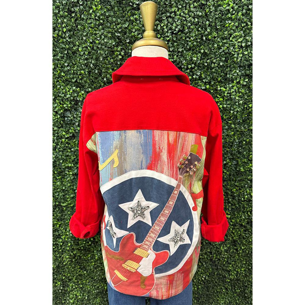 Janis Red Guitar Bejeweled Top
