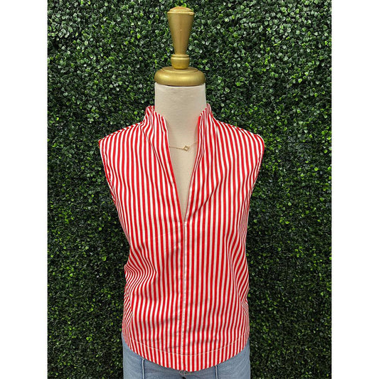 Dottie Red Striped V-Neck Sleeveless Top
