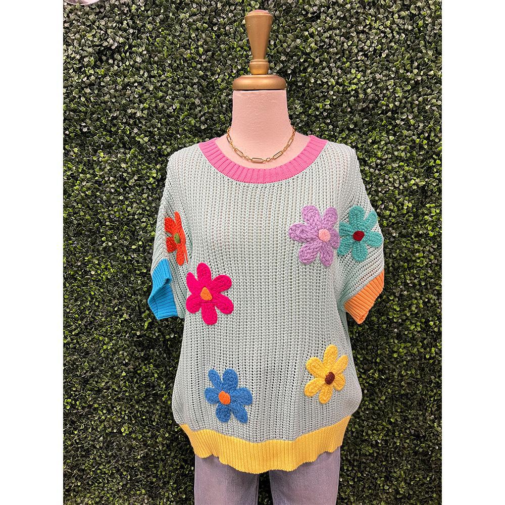 Daisy Flower Patch Knit Sweater Pullover