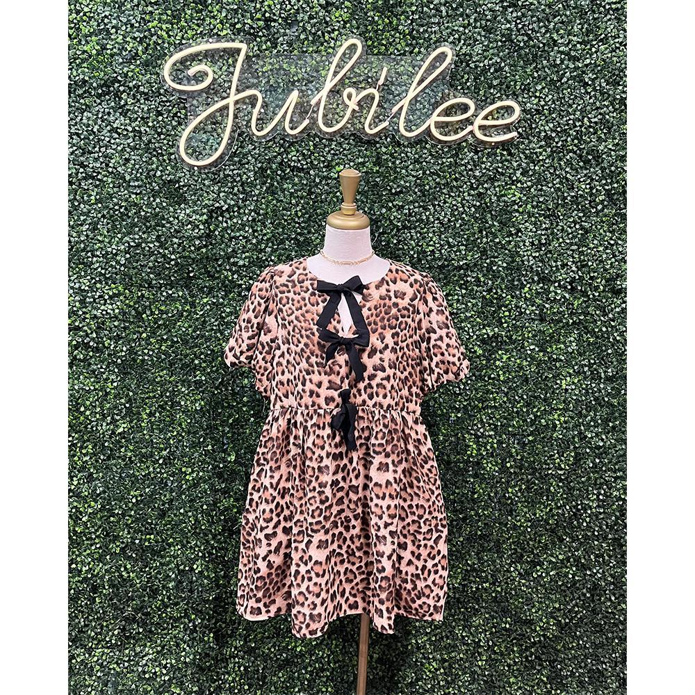 Leopard Front Bow Mini Dress