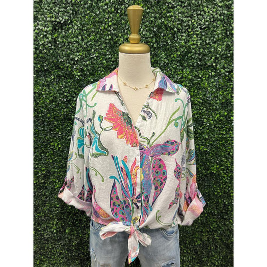 Shelly Floral Front Tie Top