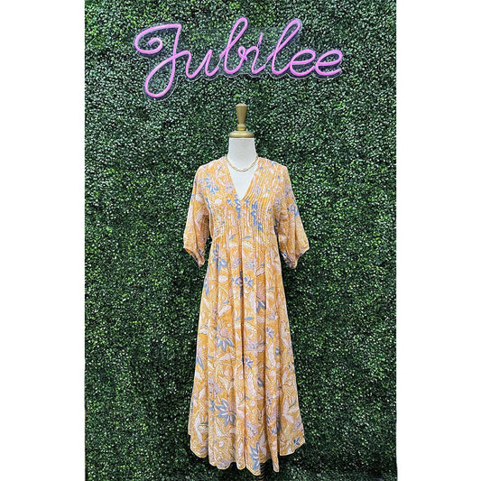 Sabrina Floral Mustard Midi Dress