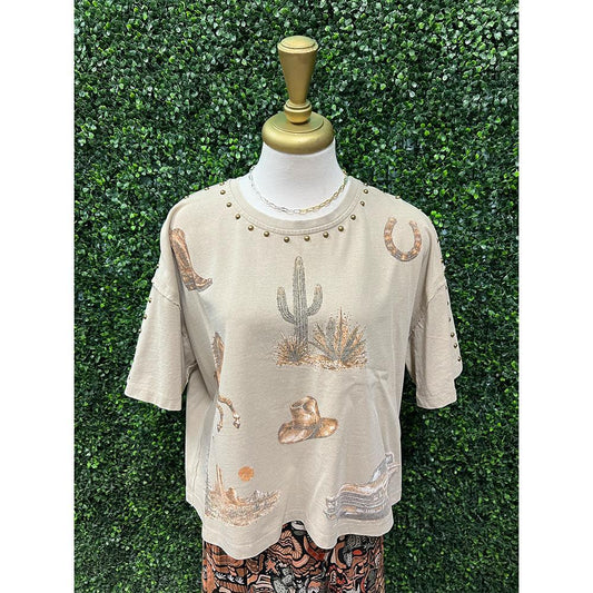 Darla Western Graphic Studded Oversized Tee
