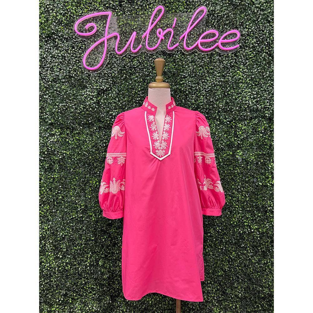 Anna Pink Puff Sleeve Mini Dress