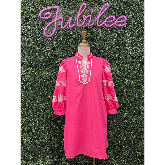 Anna Pink Puff Sleeve Mini Dress