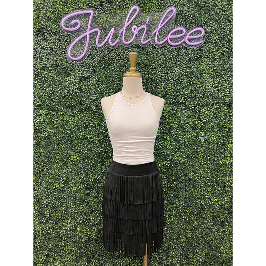 Black Suede Fringe Skirt