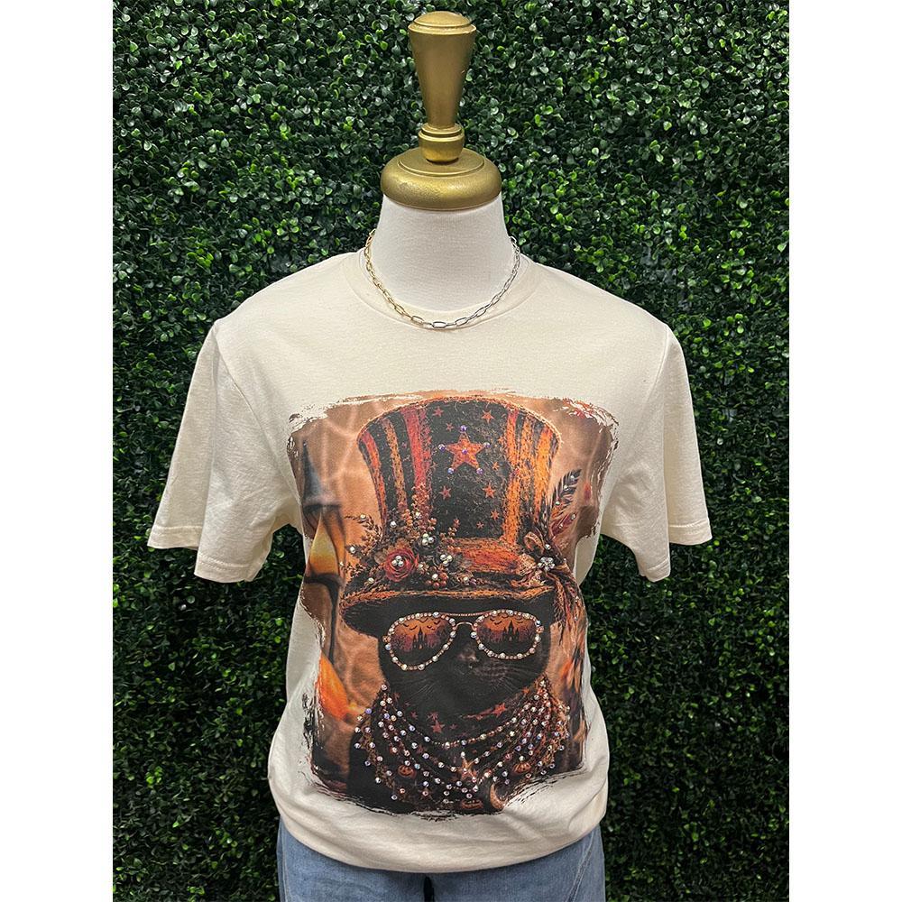 Bling Black Cat with Top Hat T-Shirt