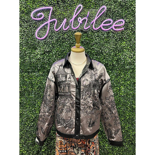 Gunmetal Embroidered Satin Jacket