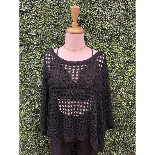 Black Eyelet Knit Sweater Top