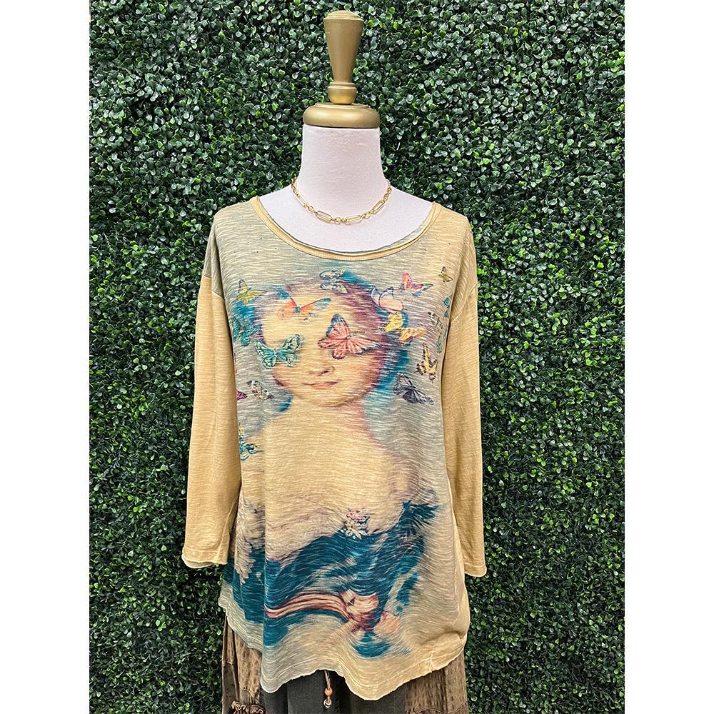 Dream Girl Print Tee In Mustard