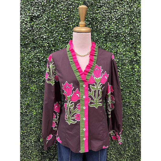 Mary Floral Button-Down Blouse