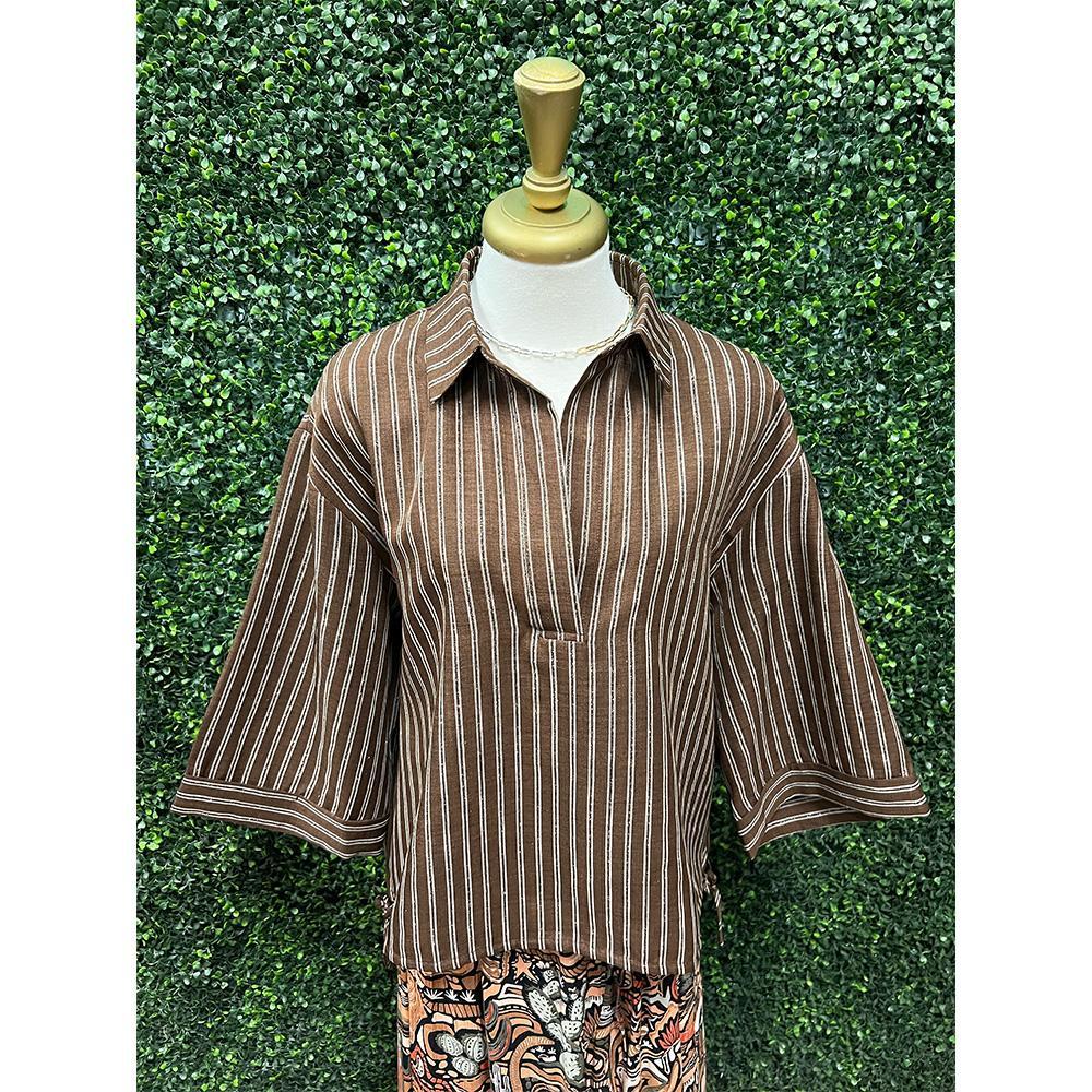 Hazel Brown Sparkle Stripe Top