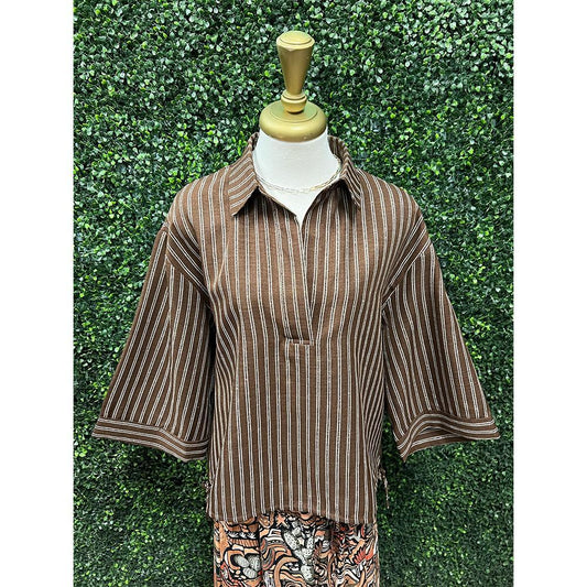 Hazel Brown Sparkle Stripe Top