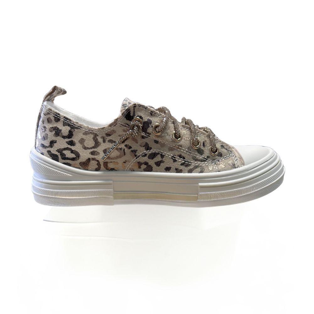 Natural Leopard Aman Glitter Lace Up Canvas Sneaker