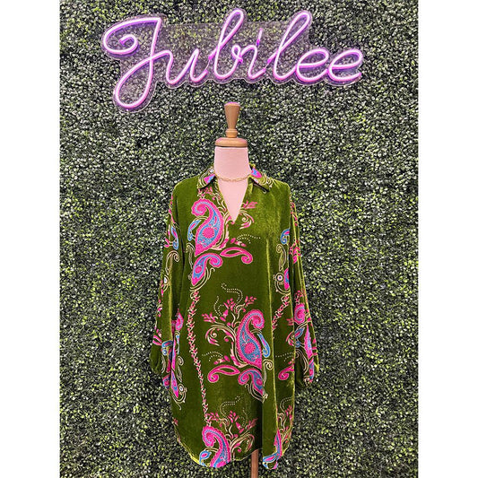 Avian Avocado Velvet Paisley Dress