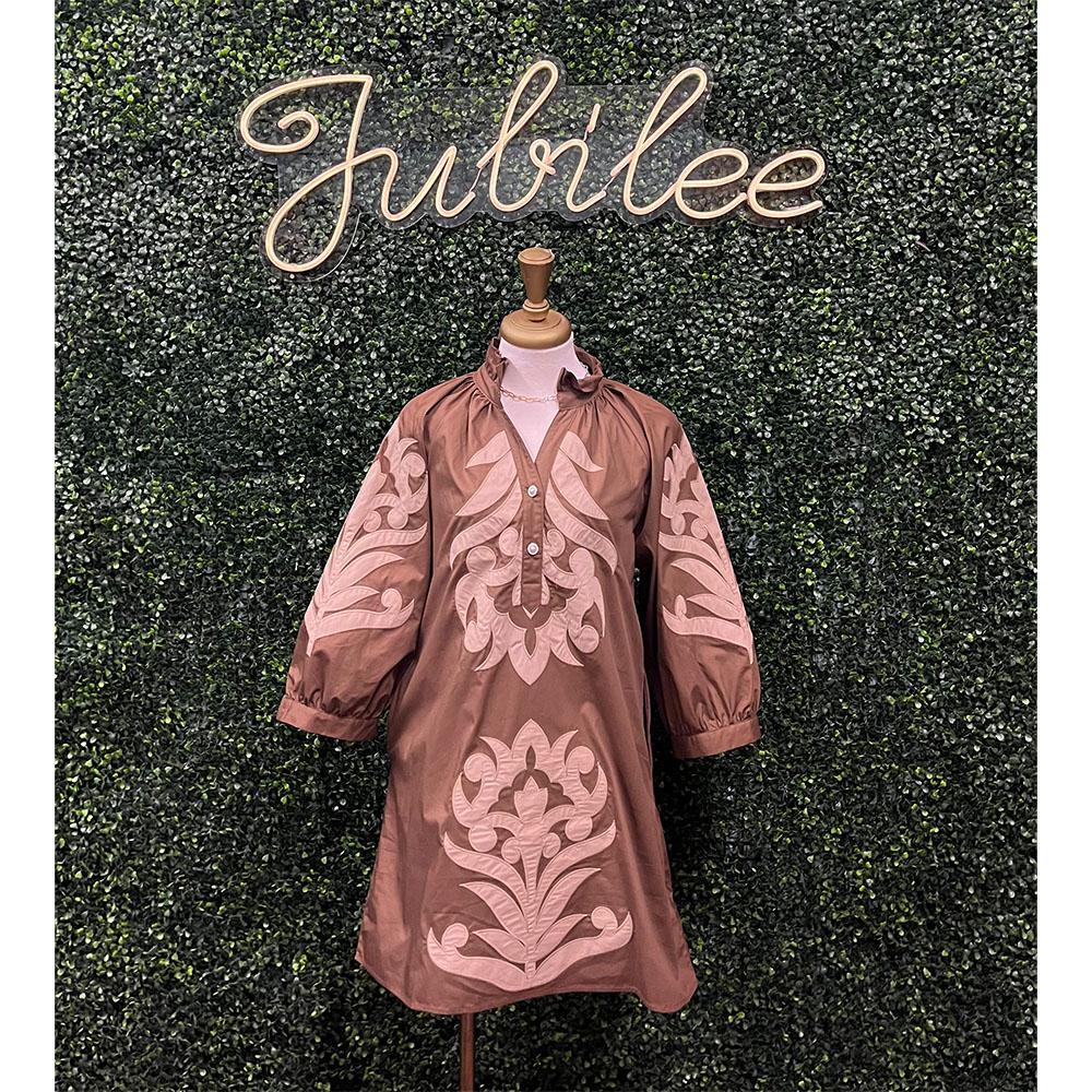 Krissy Brown Floral Appliqué Shift Dress
