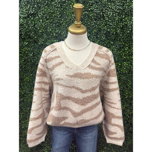 Zebra Print V-Neck Boxy Sweater