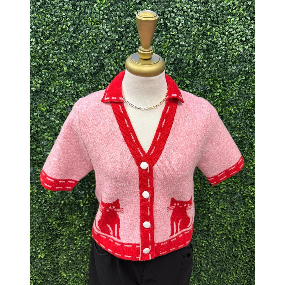 Pinky Cat Cropped Cardigan