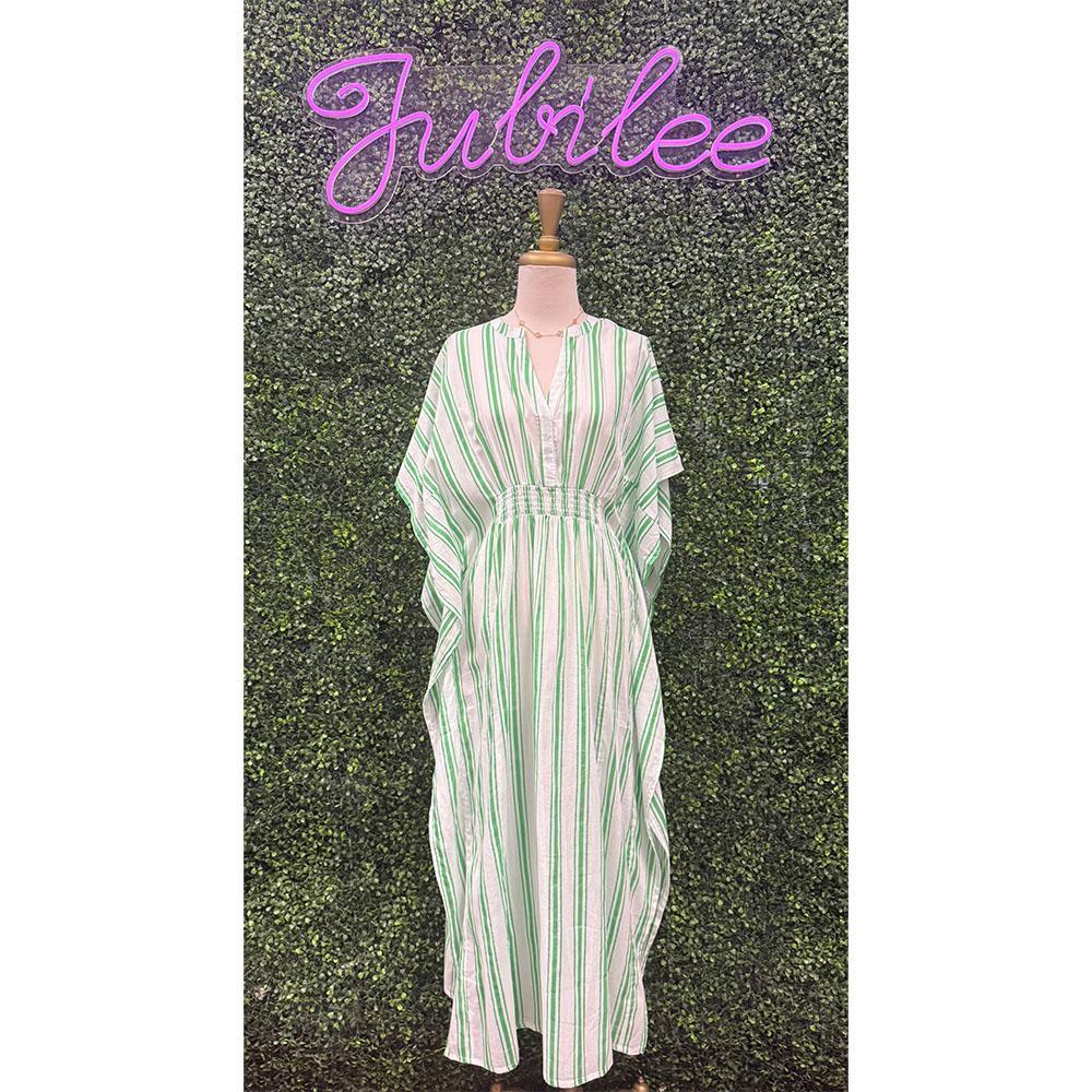 Priscilla Blue & Green Striped Beach Dress