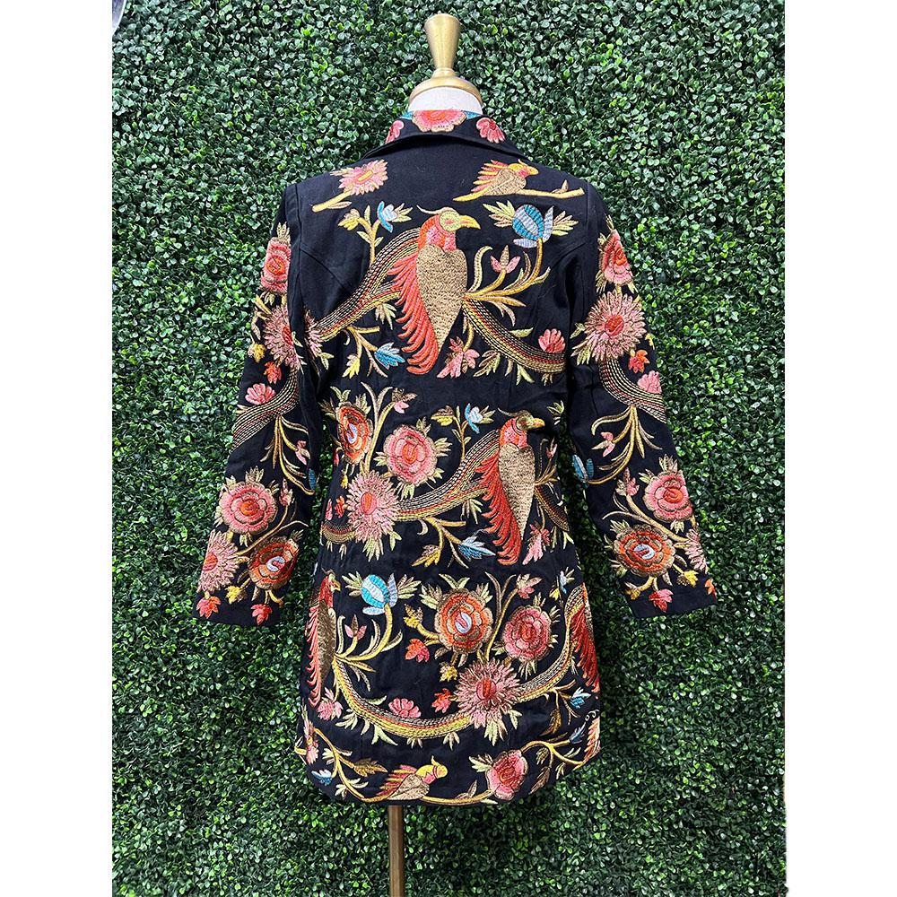 Twill Bird & Floral Embroidered Coat