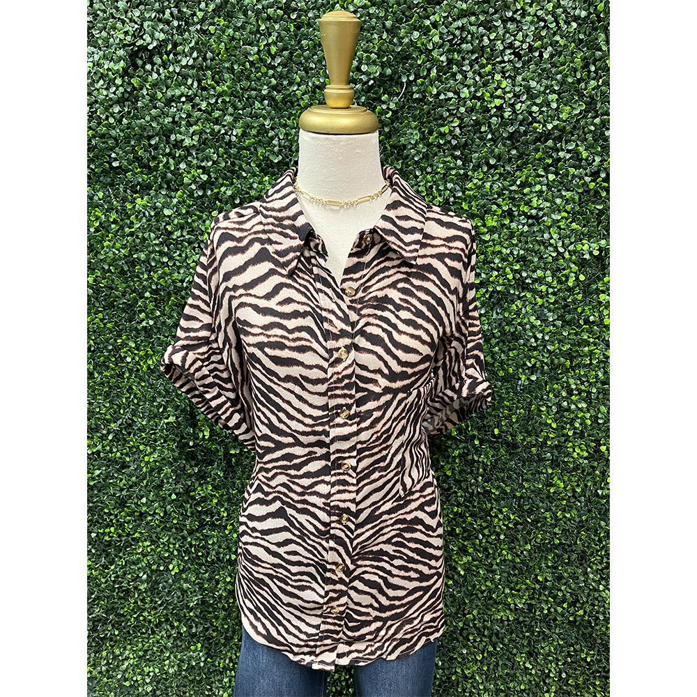 Mocha Animal Print Collared Top