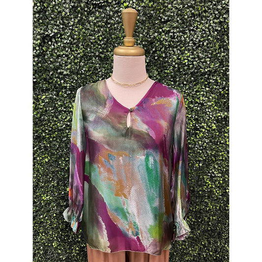 Nessy Green Printed Button Top