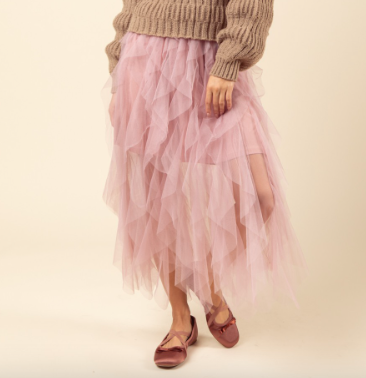 Blush Barbie Layered Tulle Waterfall Holiday Midi Skirt
