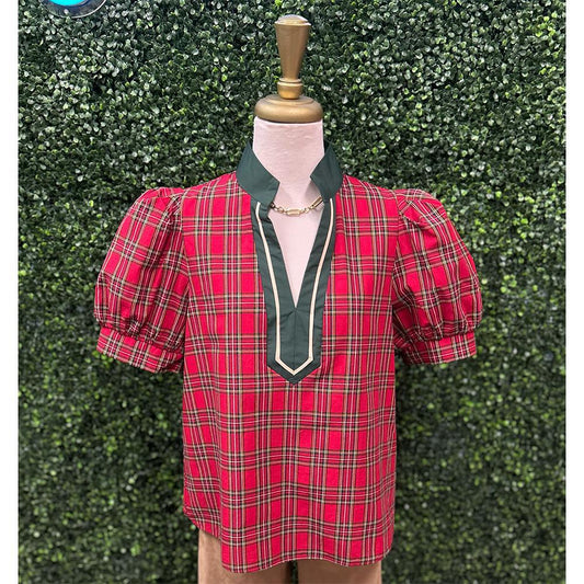 Ava Plaid Pattern V-Neck Top