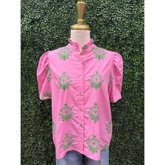Anissa Pink/Green Embroidered Top