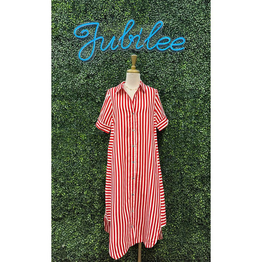 Red Striped Midi Dress