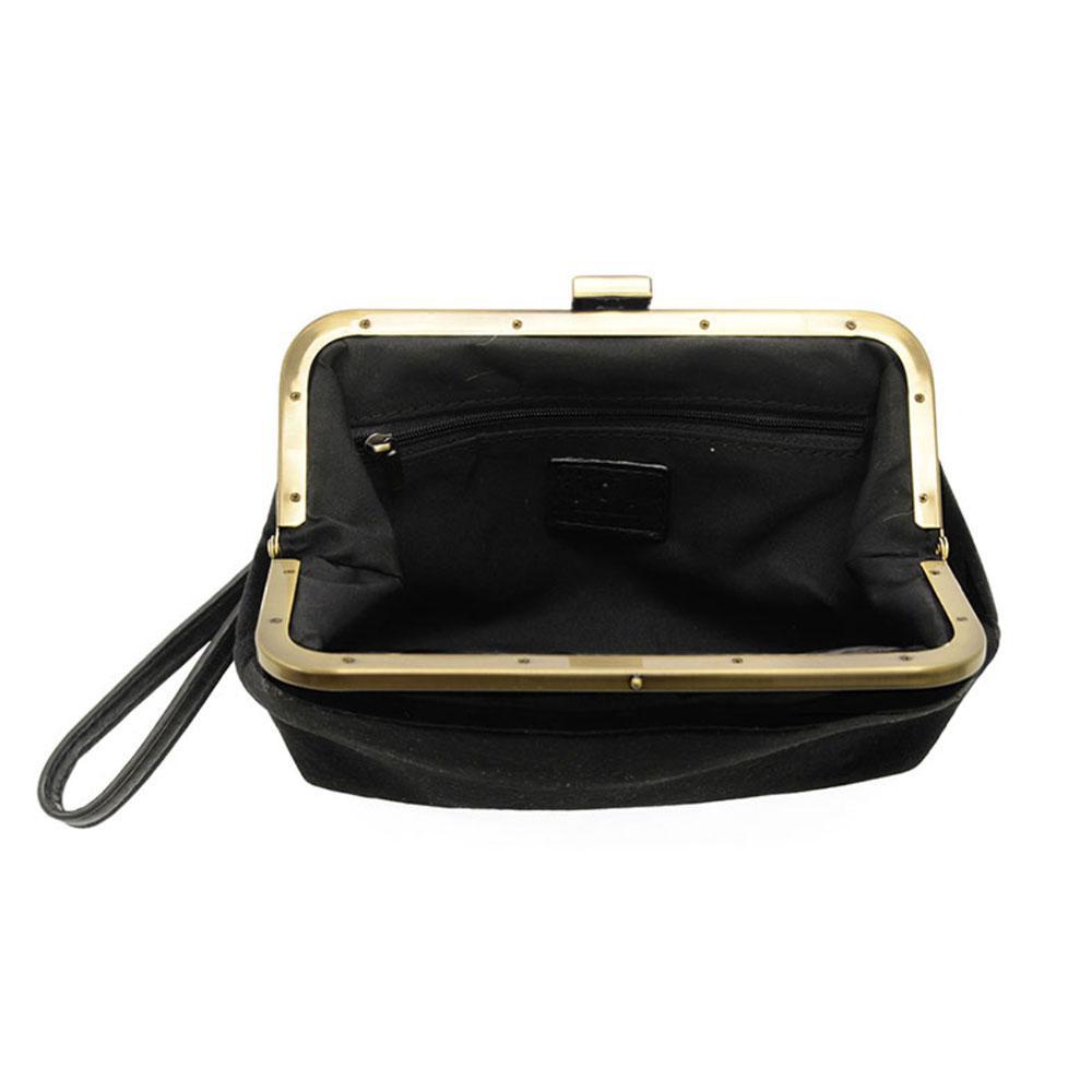 Black Velvet Vive Frame Lock Crossbody Wristlet