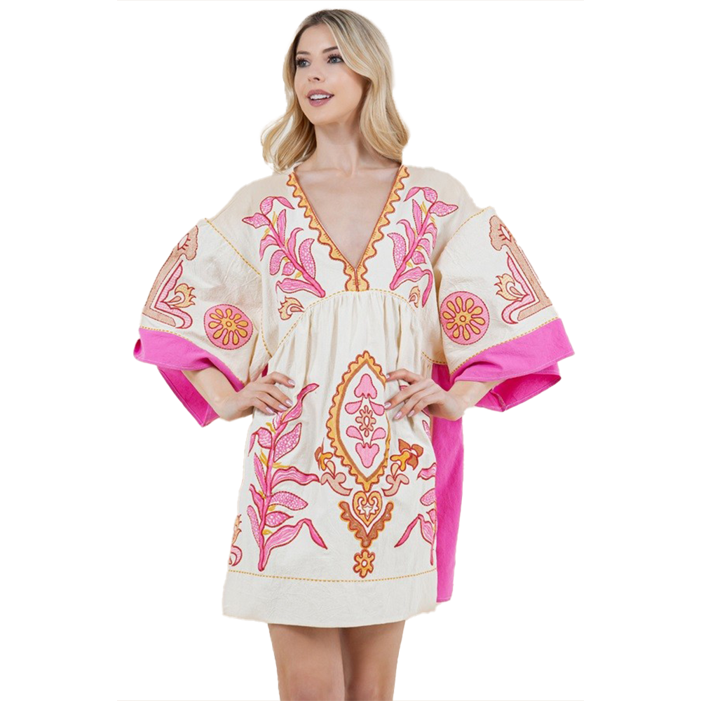 Gemma Pink Embroidered Dress