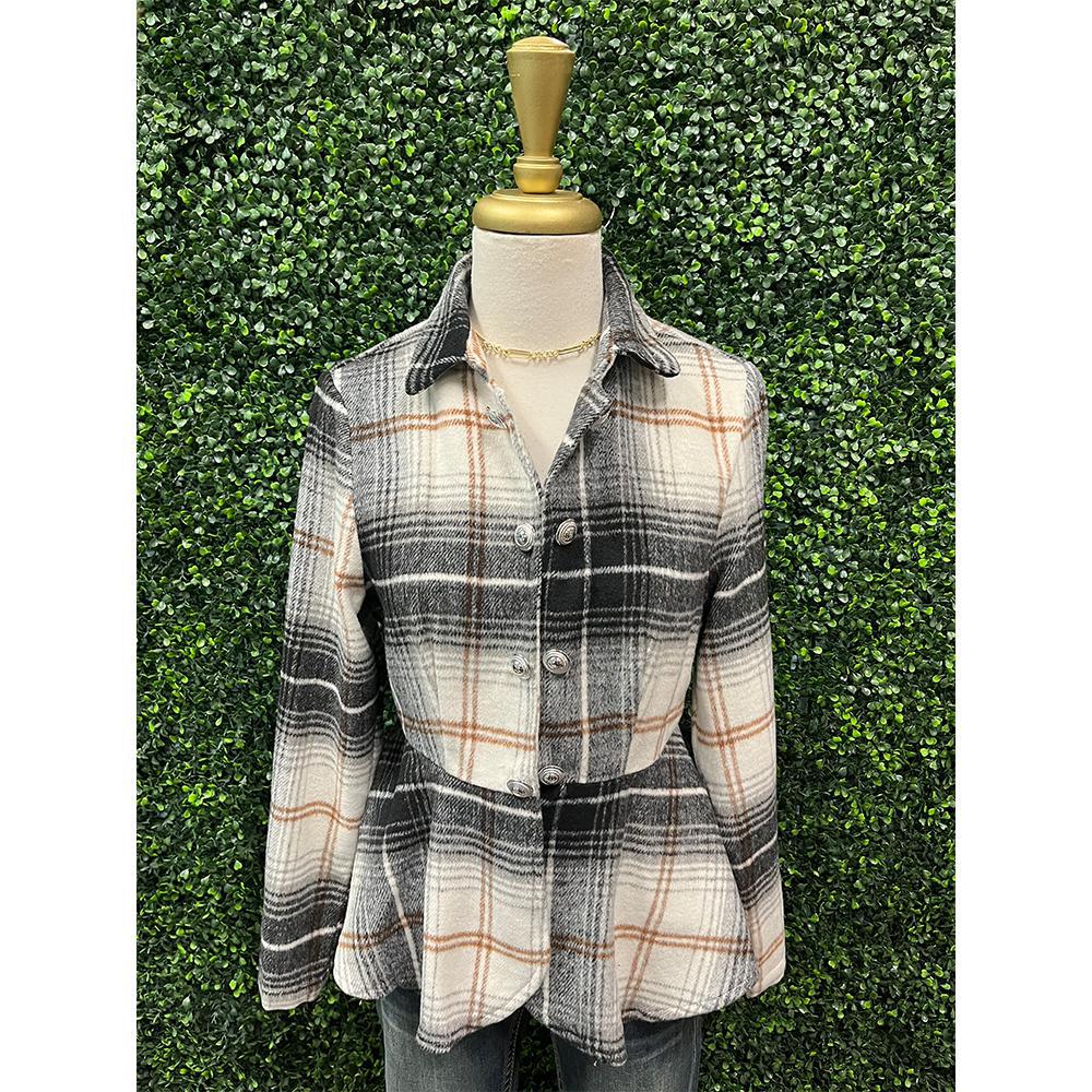 Plaid Open Front Peplum Blazer