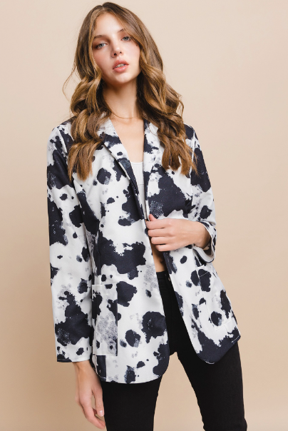 Western Cow Print Collar Long Sleeves Blazer