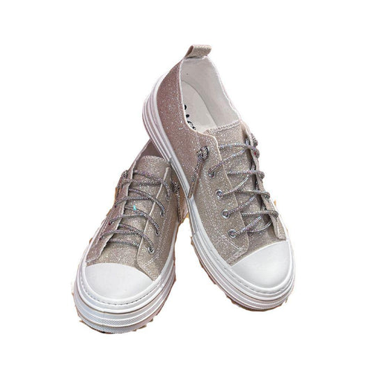 Gold Aman Glitter Lace Up Canvas Sneaker