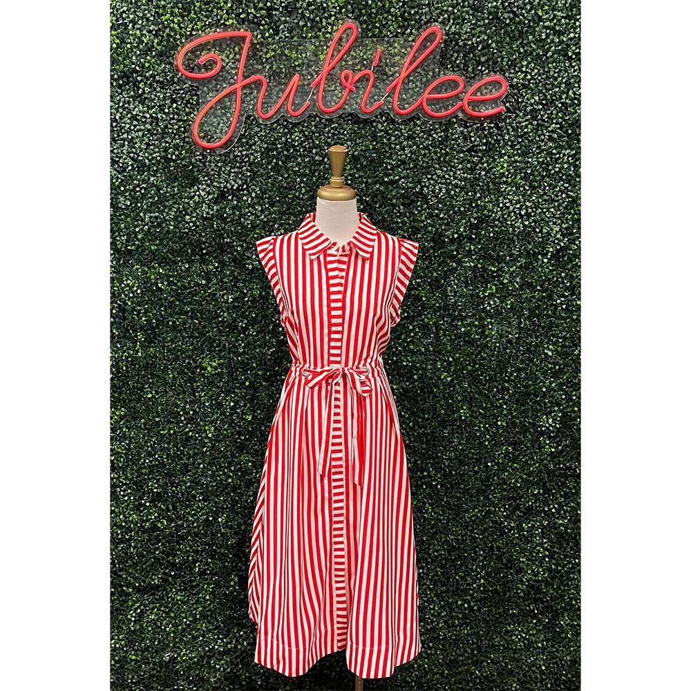 Cindy Lou Red Striped Sleeveless Midi Dress