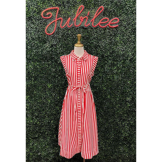 Cindy Lou Red Striped Sleeveless Midi Dress