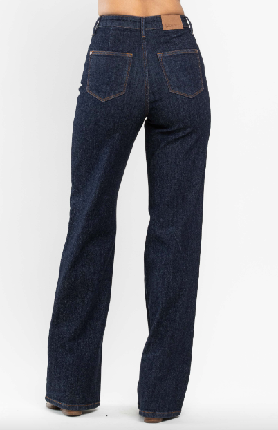 High Waist Front Seam & Dart Detail Wide Leg Judy Blue Jeans