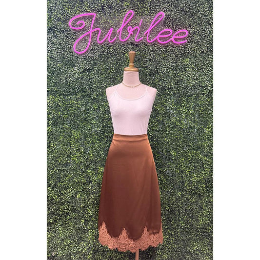 Alicia Cocoa Lace Midi Slip Skirt