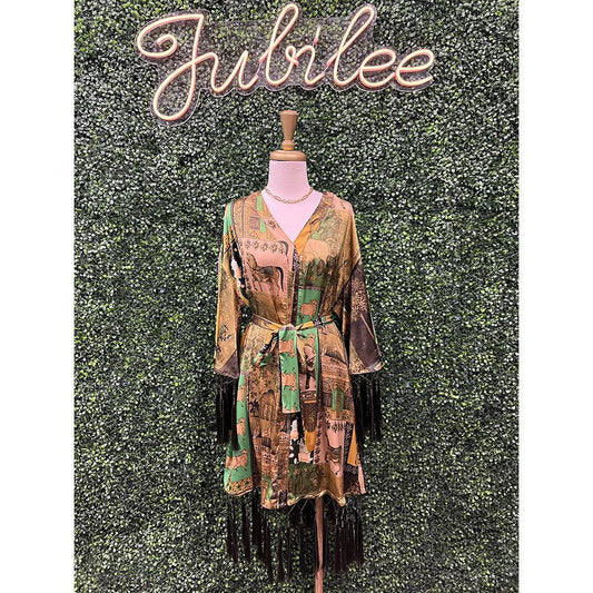 Sianna Olive Print Tassel Dress